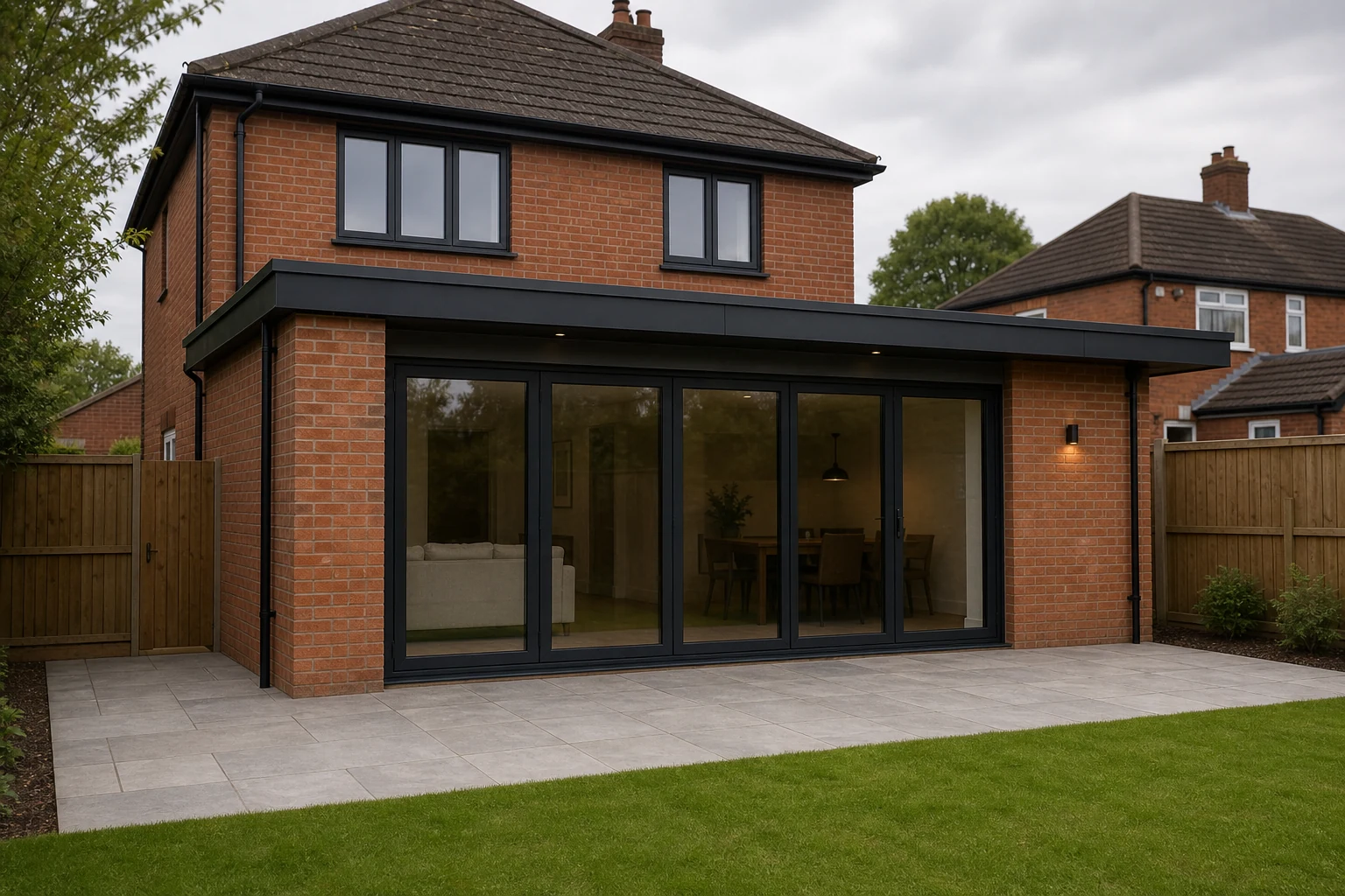 Rear house extension showing roofline, height and overall scale.